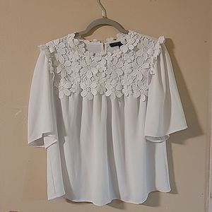 Marc New York Applique Floral Flowy Blouse White size Large